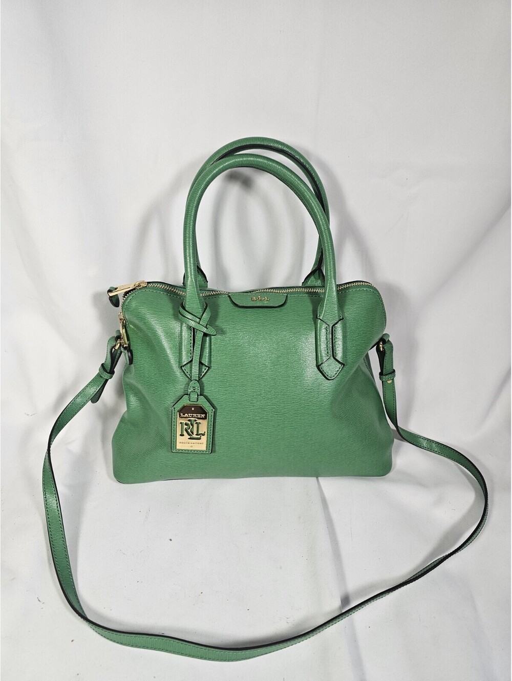 Lauren Ralph Lauren Green Leather Purse Crossbody Tate Dome Satchel Green